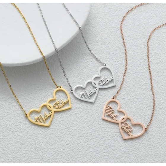 Double Heart Name Necklace