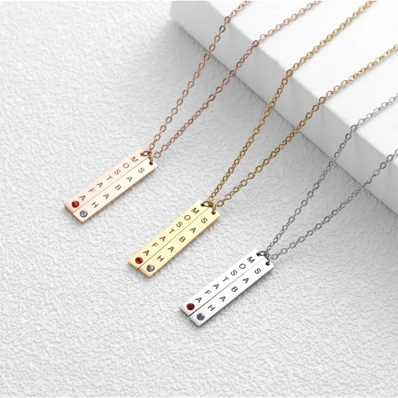 Engraved Birthstone Bar Necklace