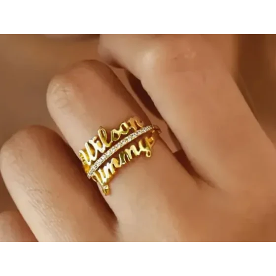Two-Name Stone Accent Ring