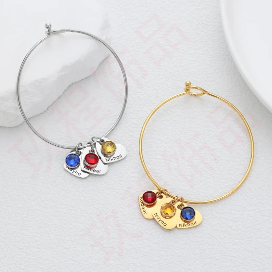 Heart & Birthstone Bangle